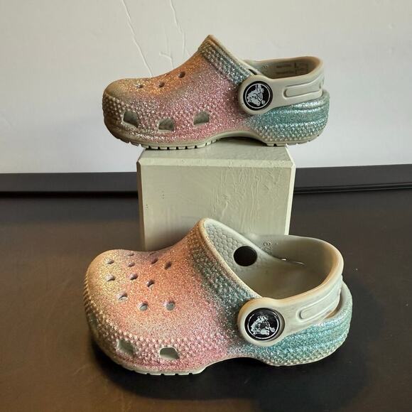 Crocs Classic Clog Kids C5 Glitter Rainbow Ombre Sparkle Slip-On Shoes - Picture 5 of 10